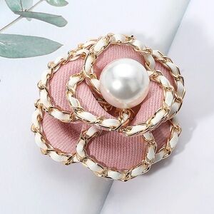 Elegant Pink and Gold Flower Brooch